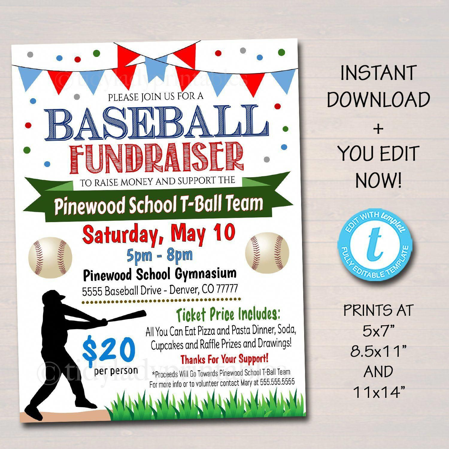 Baseball Team Fundraiser Event Flyer Editable Template Fundraiser 