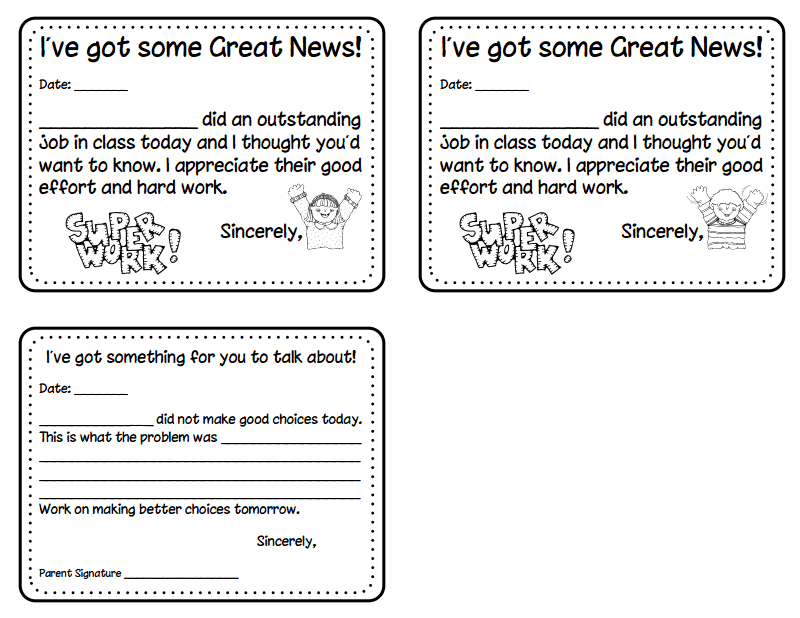 Behavior Notes pdf Notes To Parents Classroom Behavior Management 