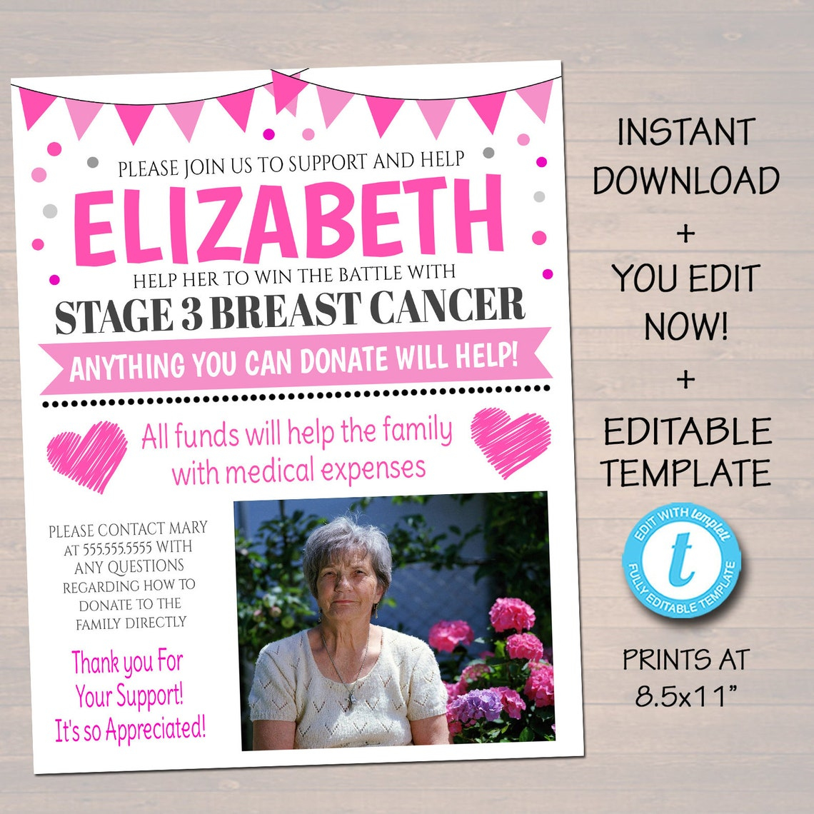 Breast Cancer Benefit Fundraiser Flyer Printable Pink Charity Etsy