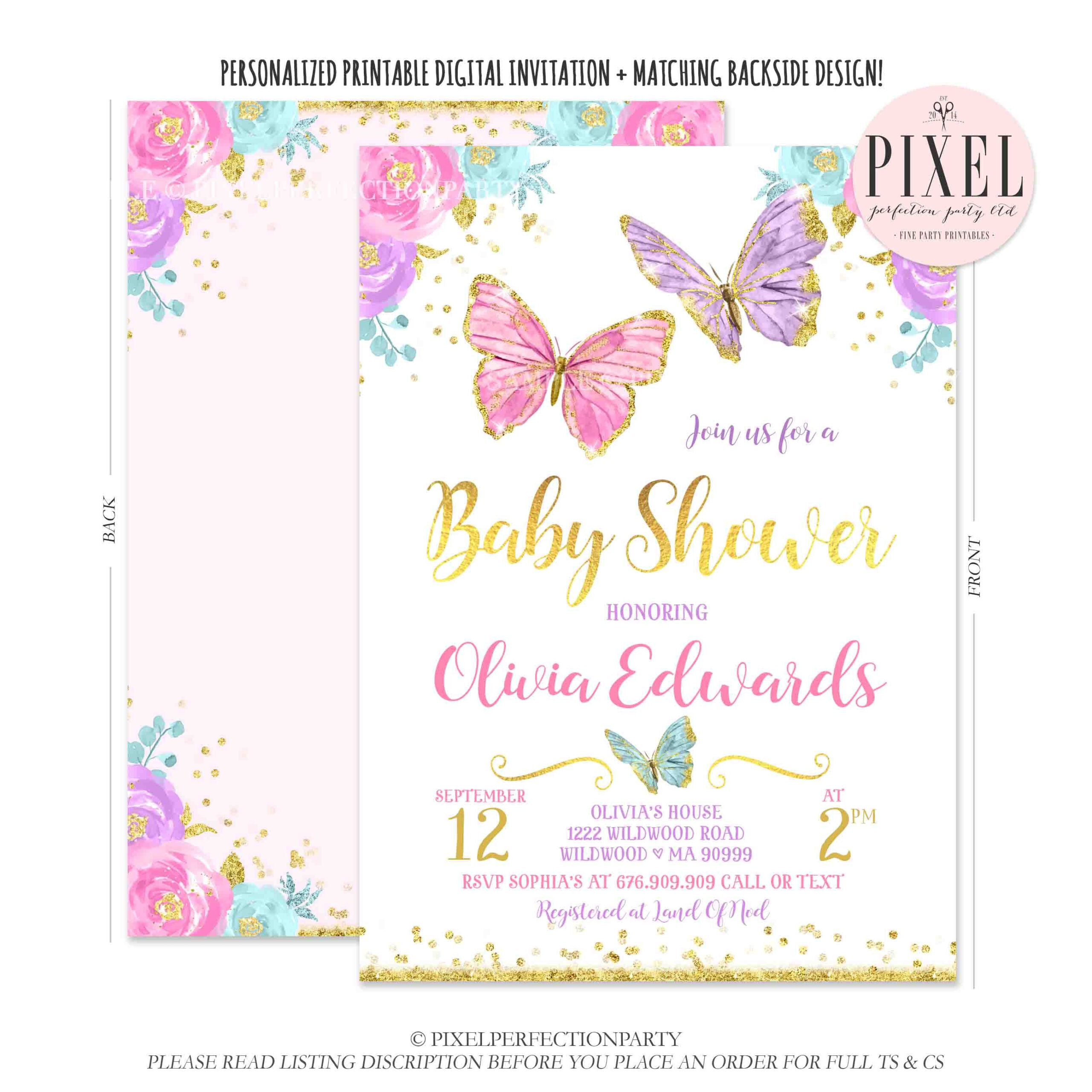 Butterfly Baby Shower Invitation Pink Gold Butterfly Baby Etsy In 