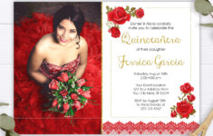 Charro Quincea era Invitation Roses Lace Red And Gold Etsy