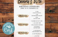 Editable Birthday Itinerary Printable Birthday Itinerary Etsy