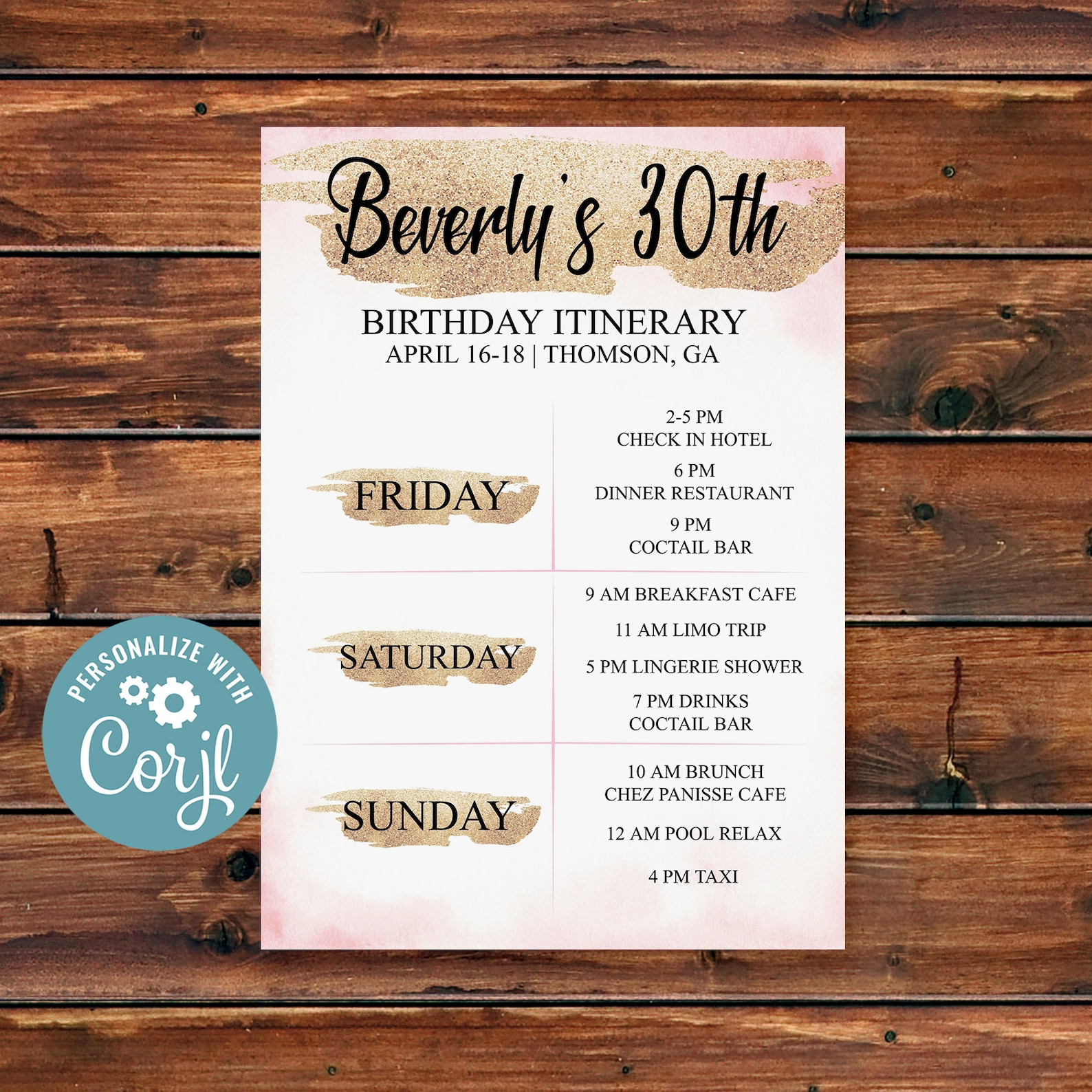 Editable Birthday Itinerary Printable Birthday Itinerary Etsy