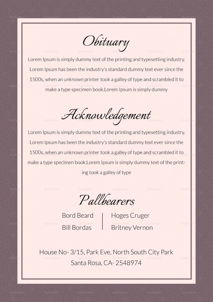 Editable Funeral Obituary Template Within Obituary Template Word 