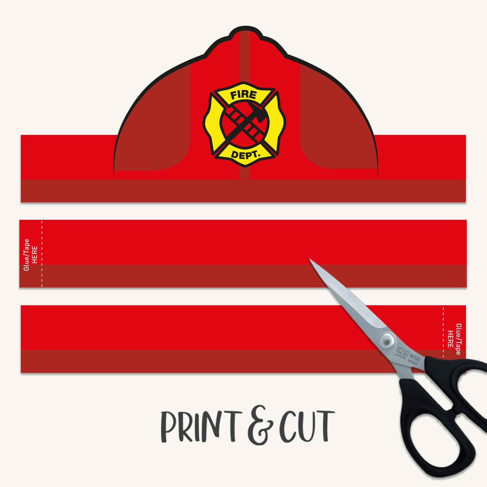 Fireman Hat Paper Crown COLOR YOUR OWN Printable Party Pdf Print 