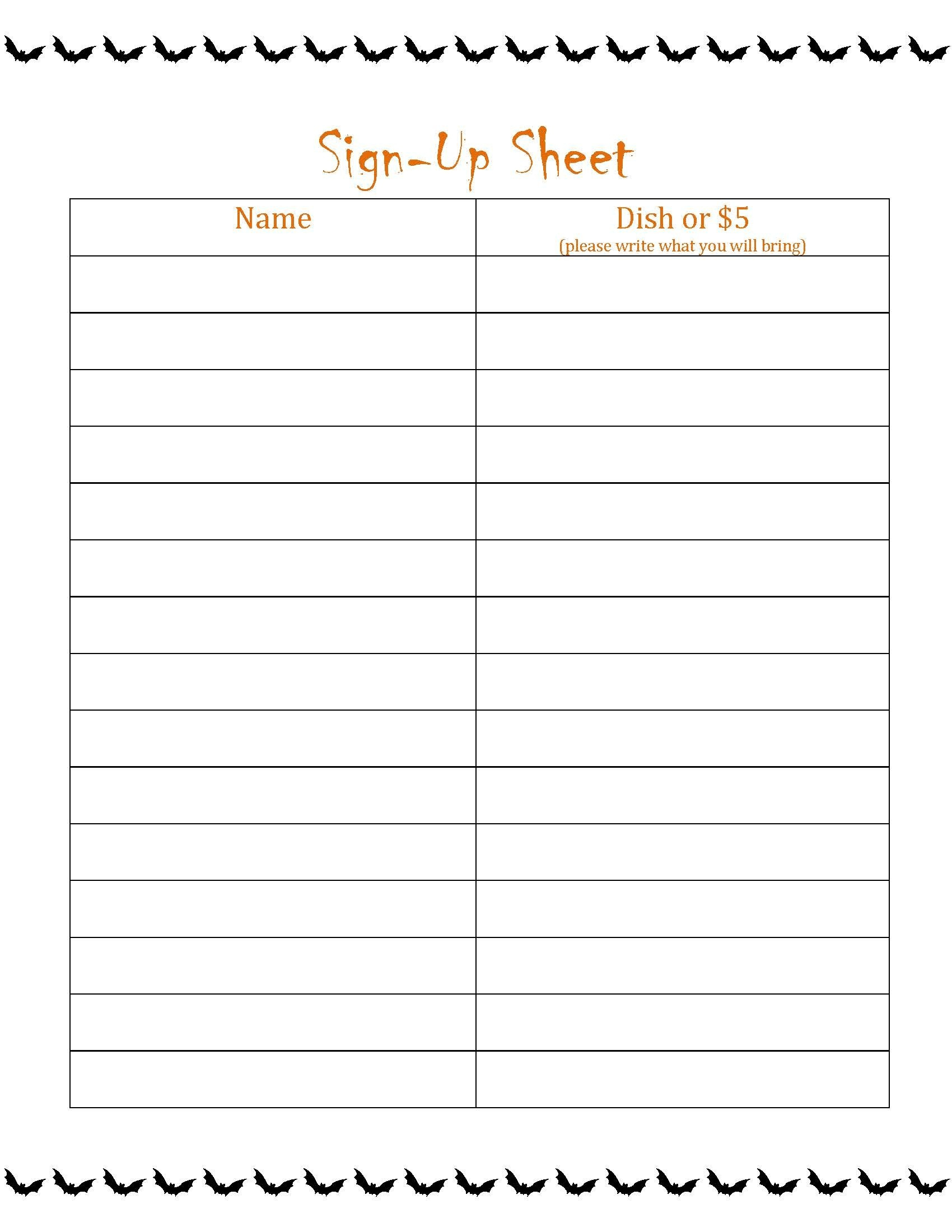 Free Printable Sign Up Sheets For Potlucks Free Printable