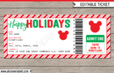 Holiday Disneyland Gift Ticket Template Surprise Trip To Disneyland
