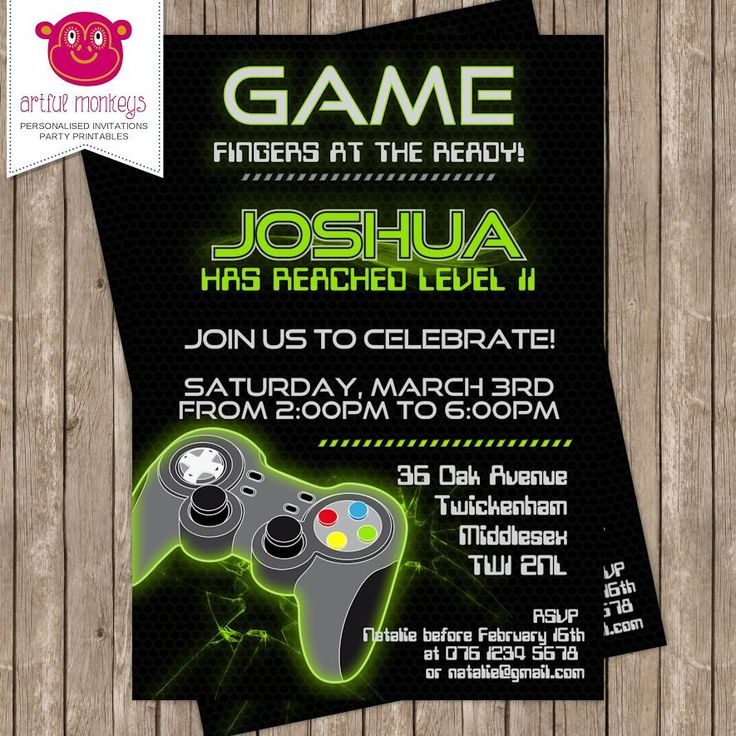INSTANT ACCESS Video Game Party Invitation Gaming Gamer 