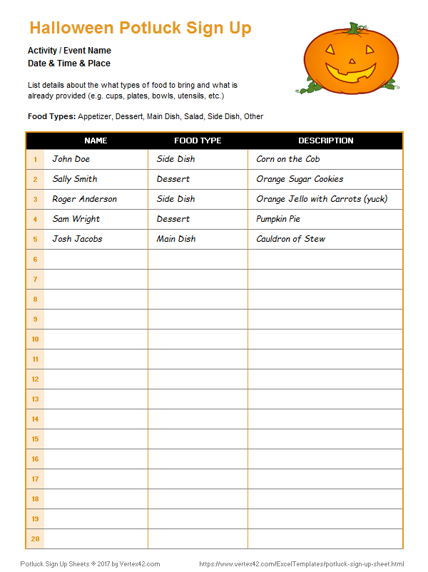 Printable Halloween Sign Up Sheet Template FREE Printable Online