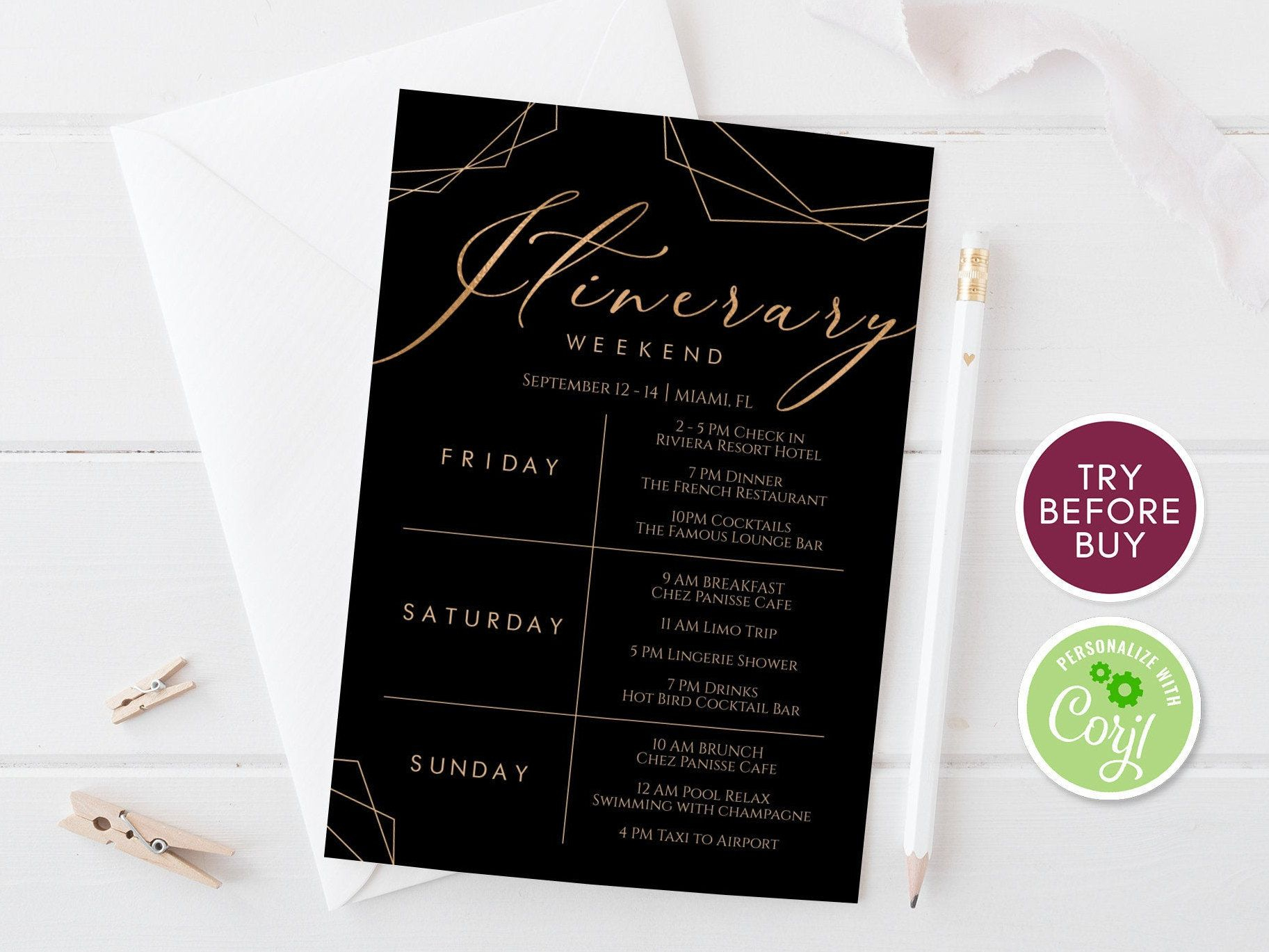 Printable Itinerary Template Editable Weekend Itinerary Etsy 