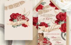 Red Charro Mariachi Quinceanera Charro Invitation Watercolor Etsy