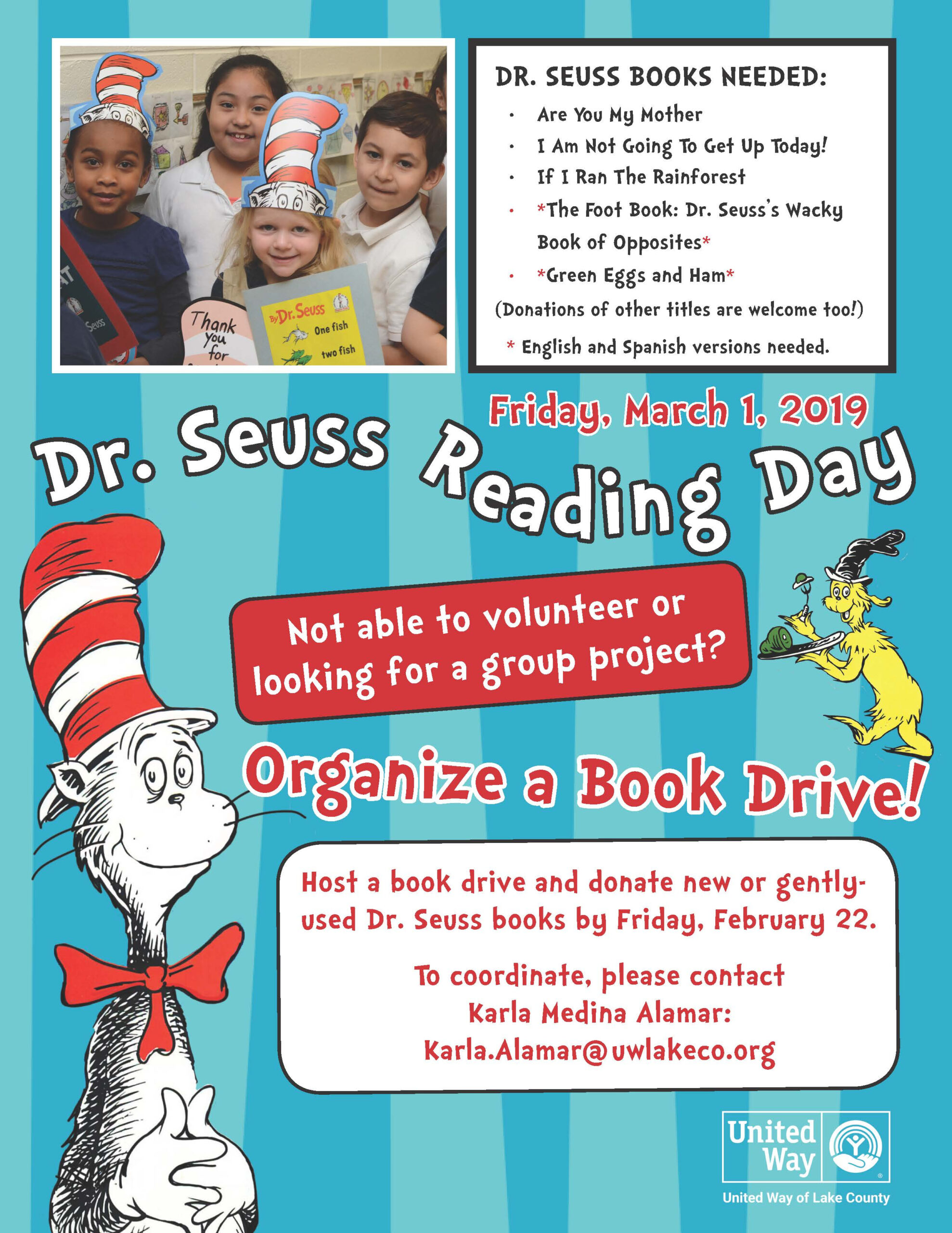United Way Of Lake County Book Drive Flyer 2019 Seuss United Way Of 