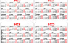 2020 2021 2022 2023 Years Set Pocket Calendar Grid Template