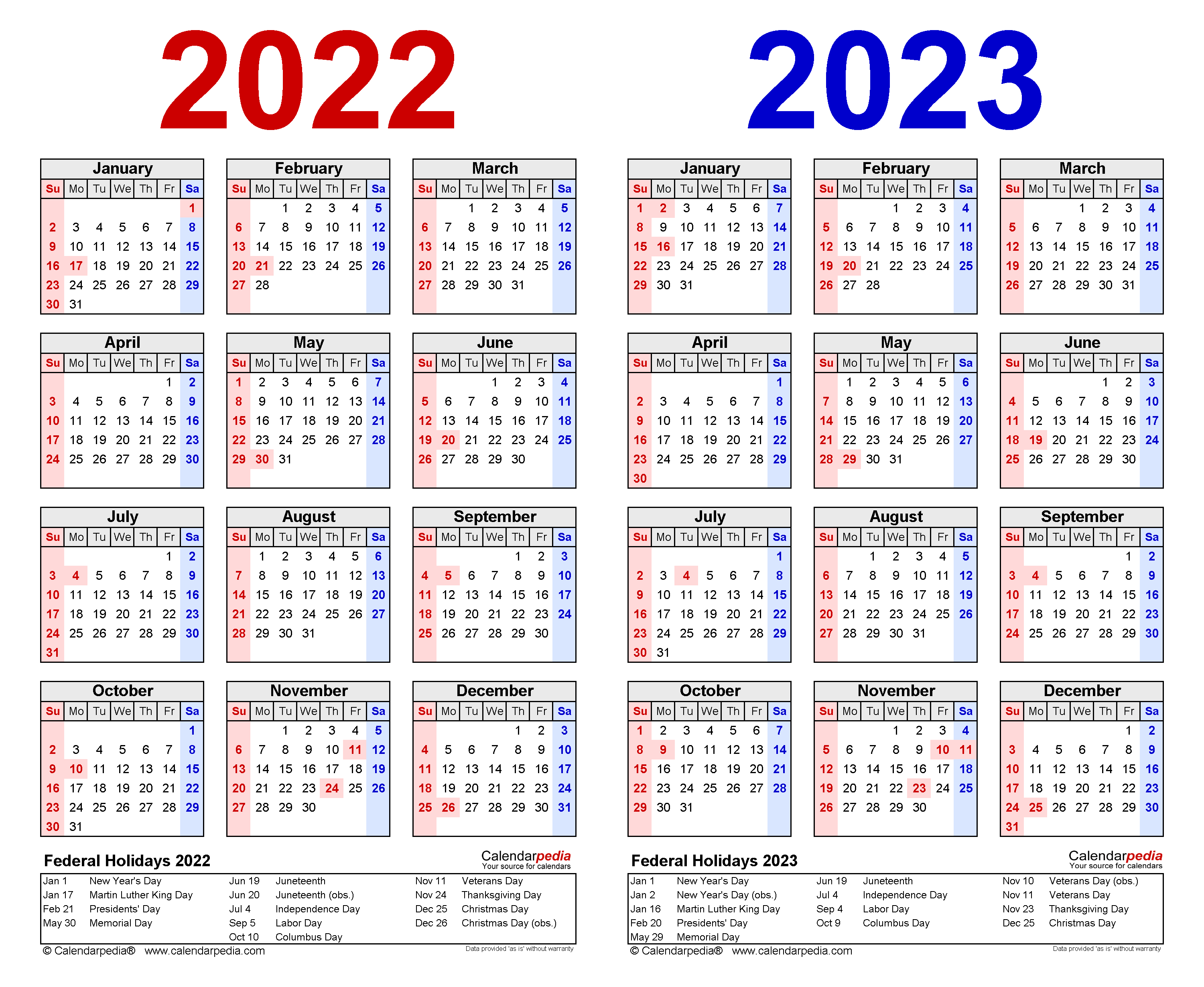 2022 2023 Two Year Calendar Free Printable Word Templates