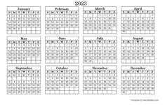 2023 Blank Yearly Calendar Landscape Free Printable Templates