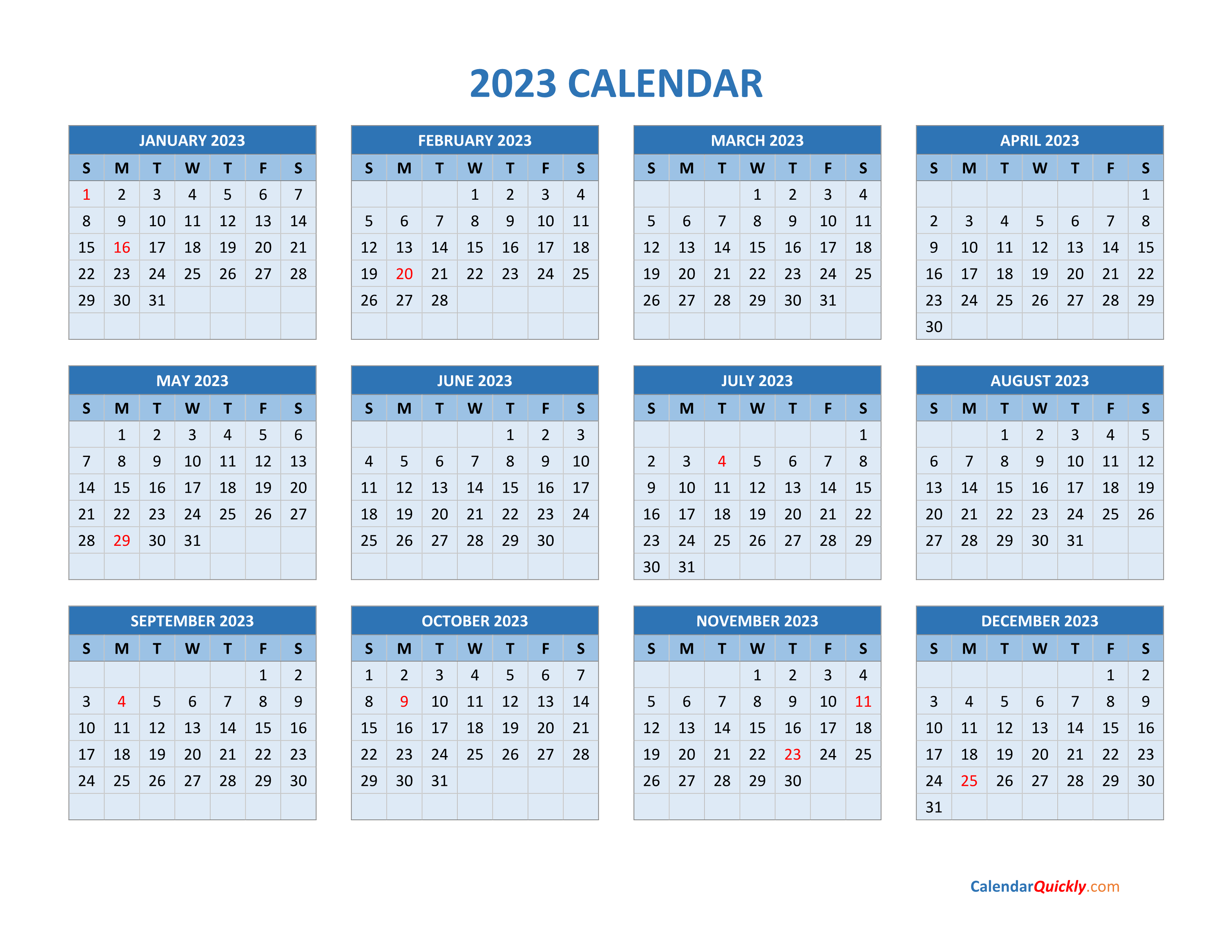 printable 12 month calendar 2023 free printable online