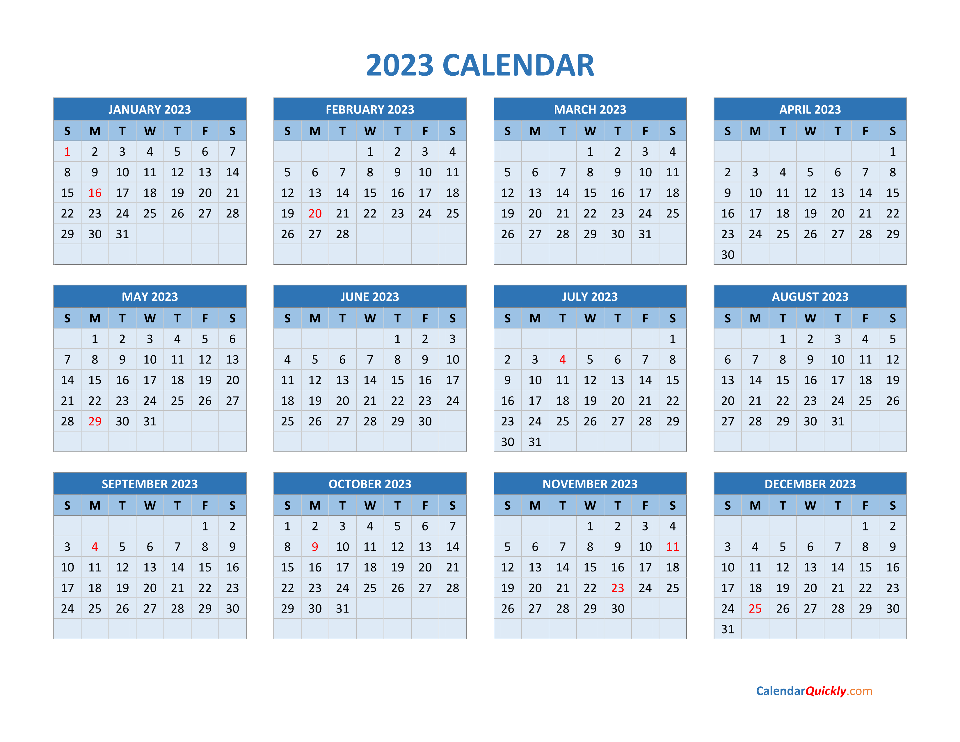 Printable 12 Month Calendar 2023 FREE Printable Online