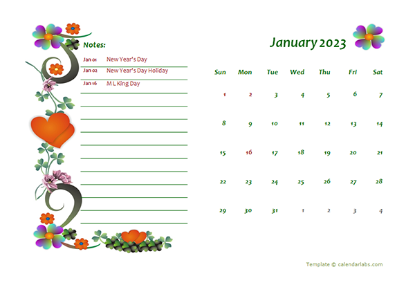 2023 Monthly Calendar Template Design Free Printable Templates