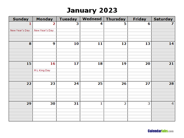 2023 Monthly Calendar With Daily Notes Free Printable Templates