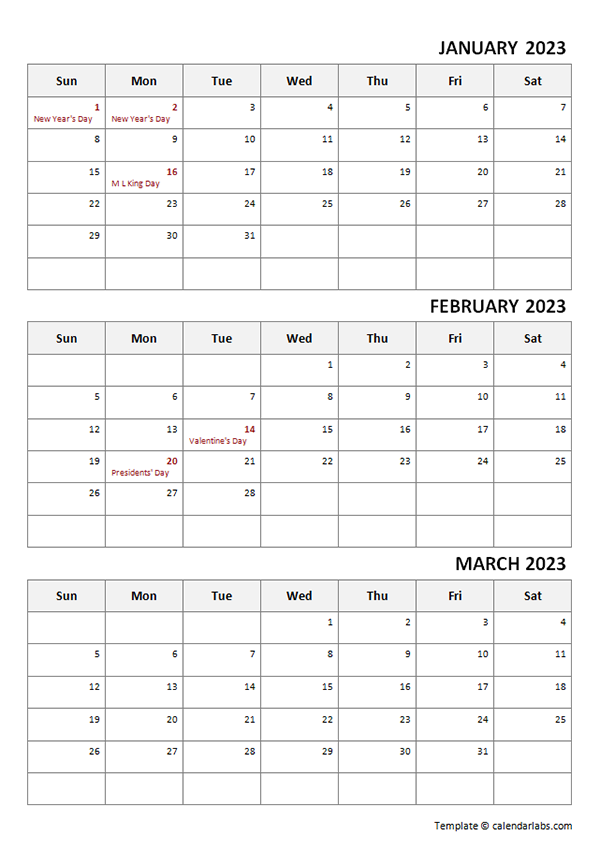 3 Month Calendar Template 2023 2023 Free Printable