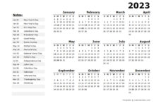 2023 Year Calendar Template With US Holidays Free Printable Templates