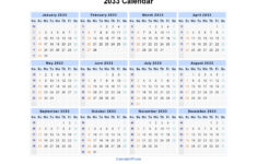 2033 Calendar Blank Printable Calendar Template In PDF Word Excel