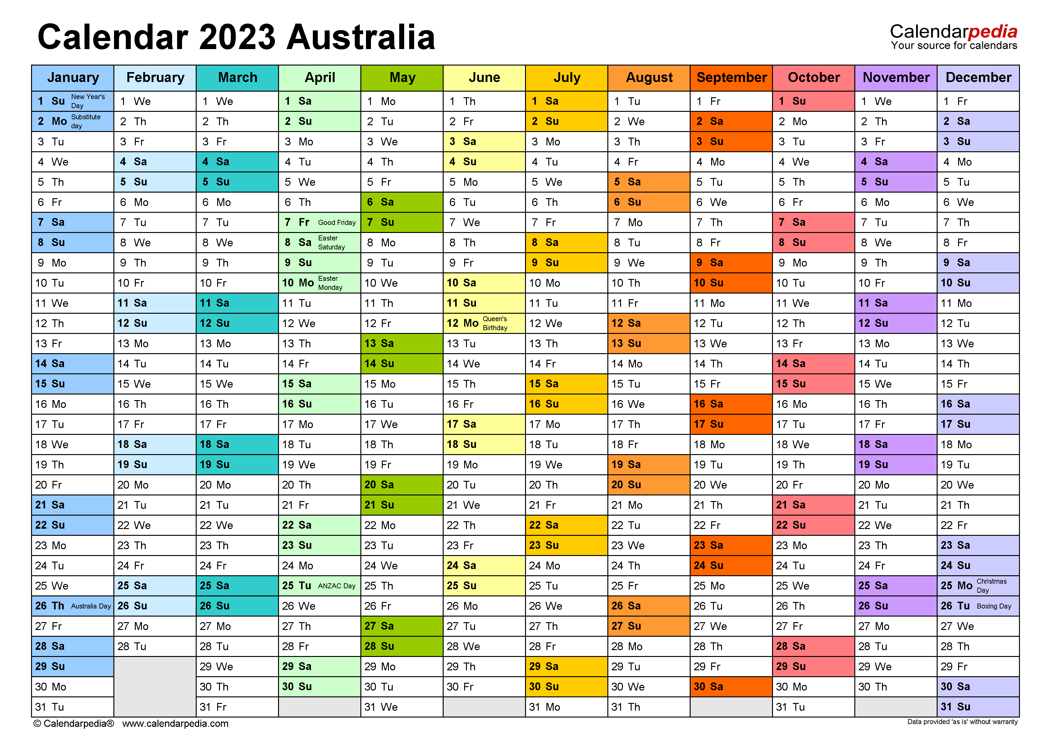 Australia Calendar 2023 Free Printable PDF Templates