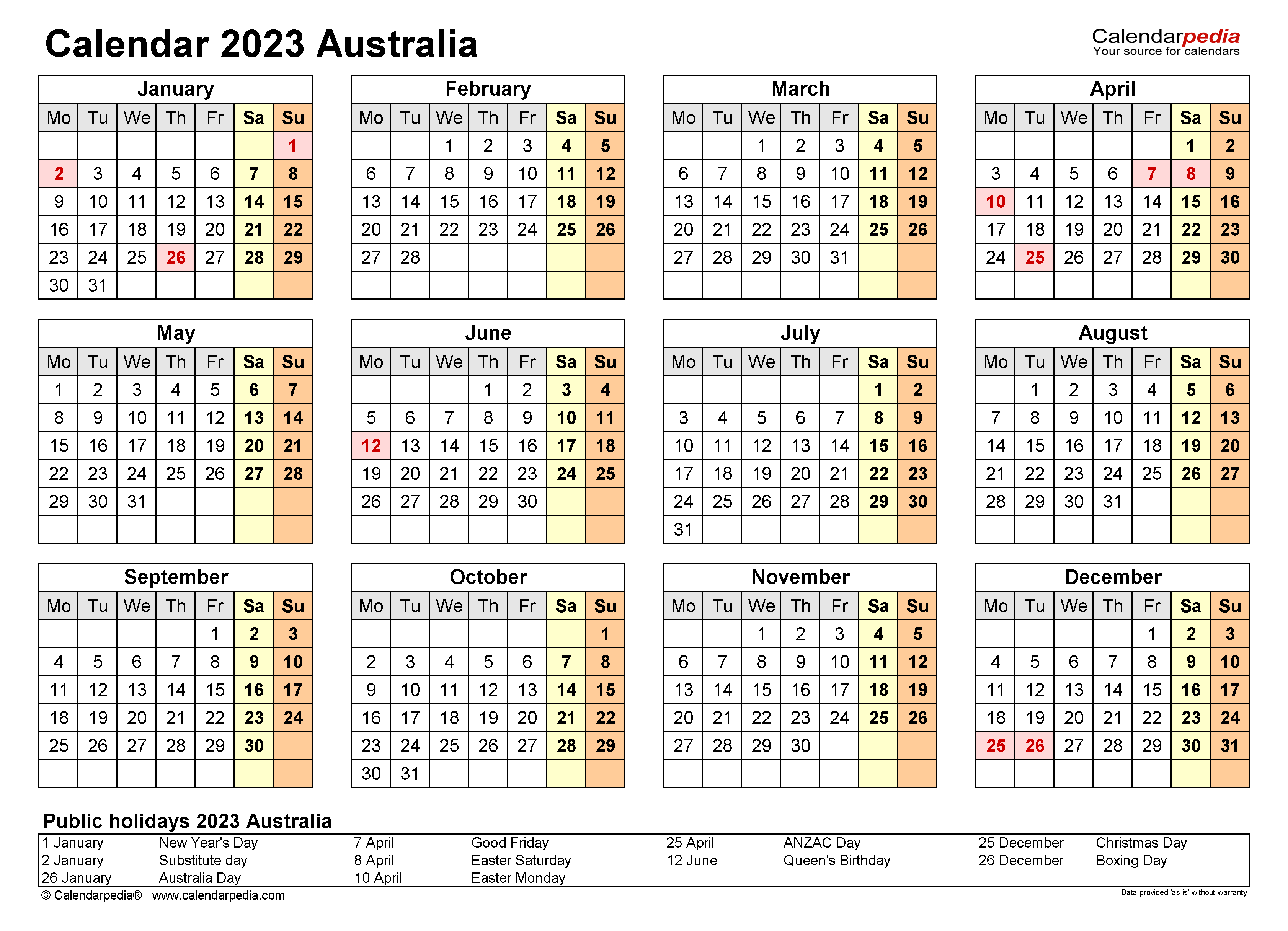 Australia Calendar 2023 Free Printable PDF Templates | FREE Printable ...