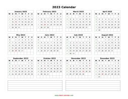 Download Blank Calendar 2023 12 Months On One Page Horizontal 