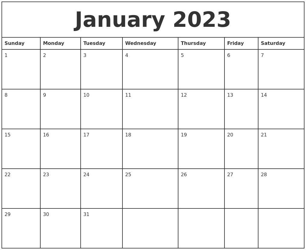 Free Printable Monthly Calendar 2023 Pinterest
