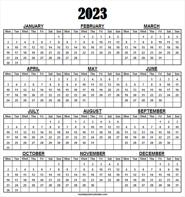 2023 blank monthly calendar free printable online