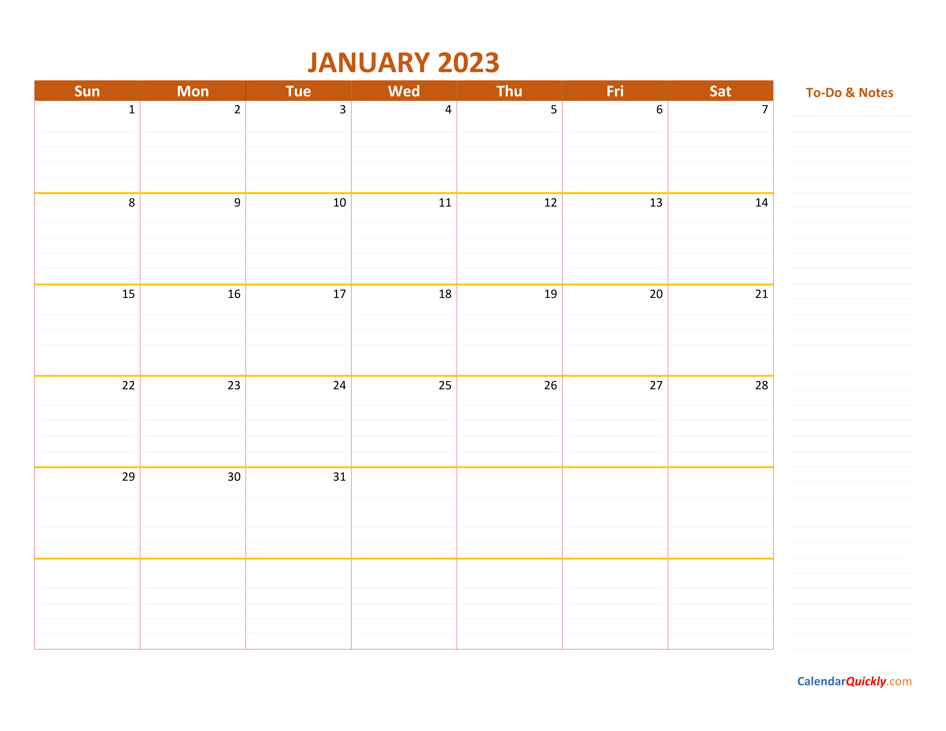 Monthly 2023 Calendar Calendar Quickly FREE Printable Online