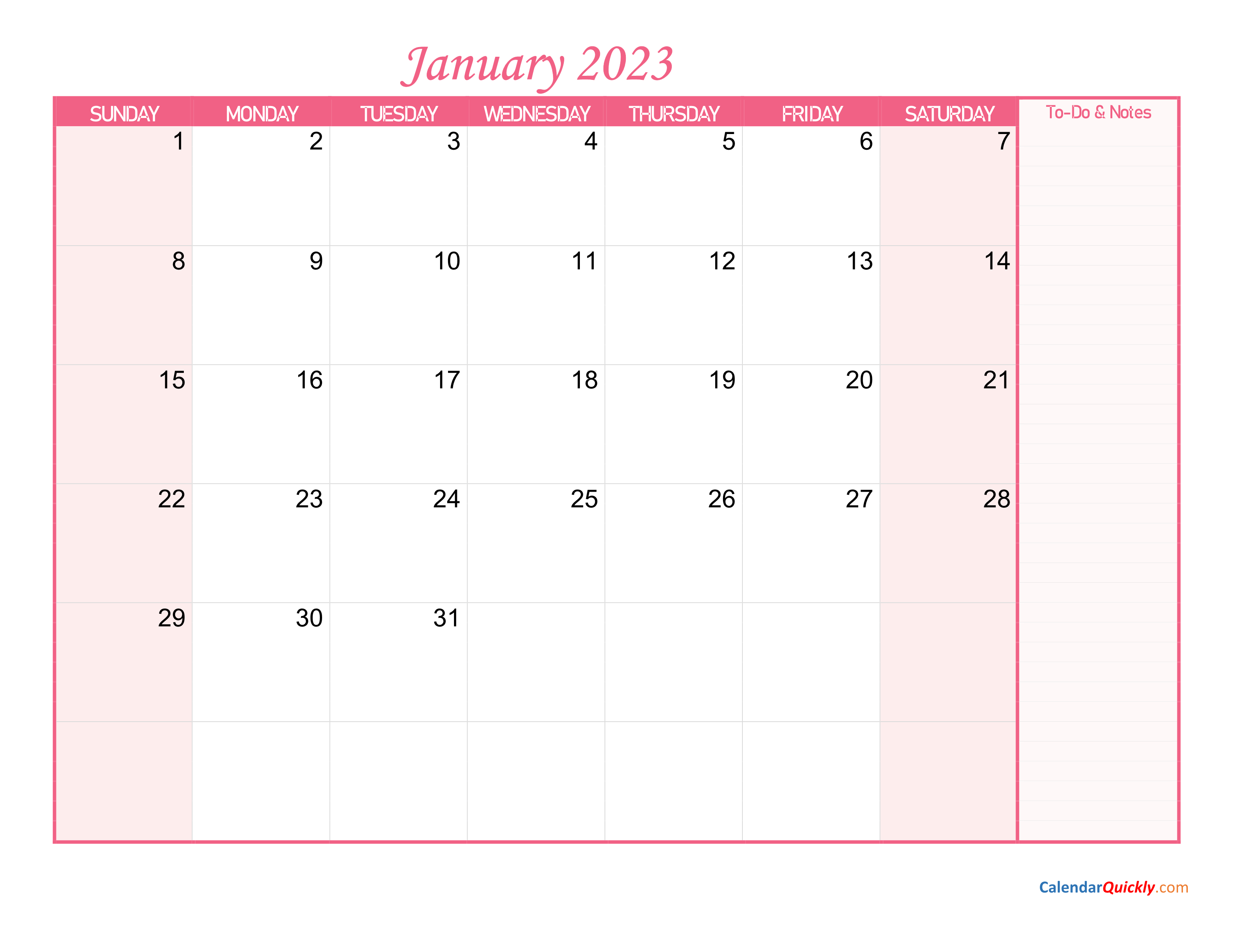 12 Month Free Printable Calendar 2023