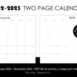 Two Page Calendar 2022 2023 Printable Monthly Planner Etsy