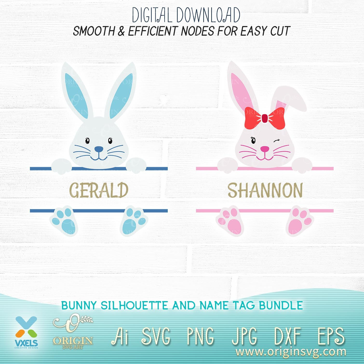 Easter Bunnies Svg Bundle Baby Bunny Silhouette Name Tag | Decorative Egg Cut Cricut File for Easter Bunny Name Tags Printable